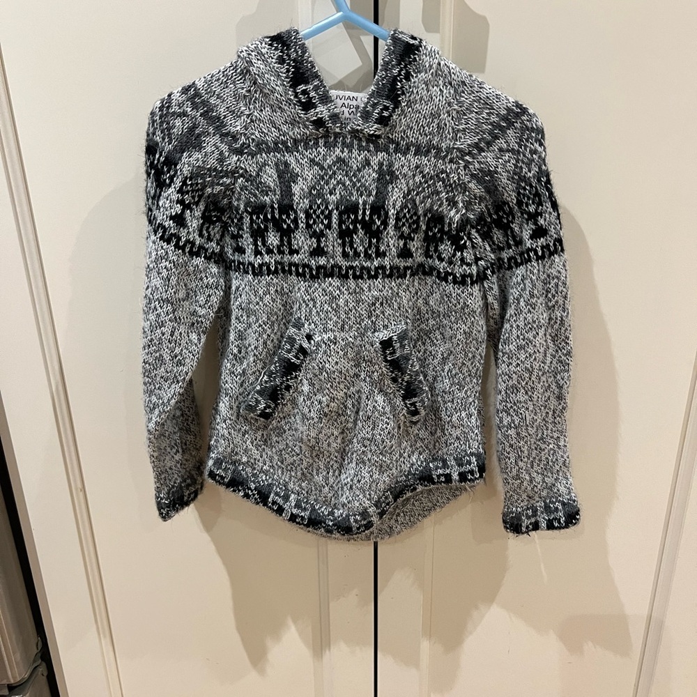 Alpaca pattern llama Knit Sweater with hood 2t
